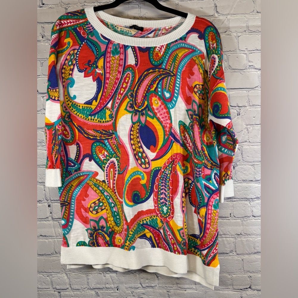 Talbots Sandy Bold Paisley Lightweight Coastal Business Casual Knit Sweater 0X